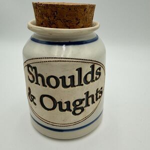 Dr. Brophy's Stoneware Pottery Jar Blue‎ White Shoulds & Oughts Jar Vintage Cork